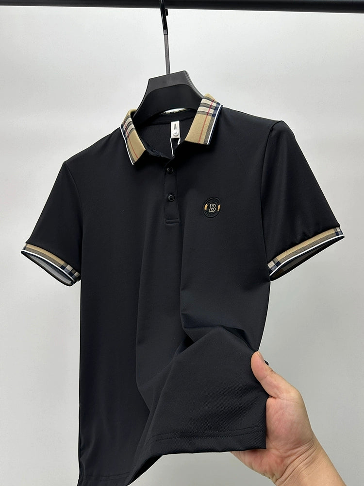 Elegant Plaid Emblem  Polo Oversized T-Shirt