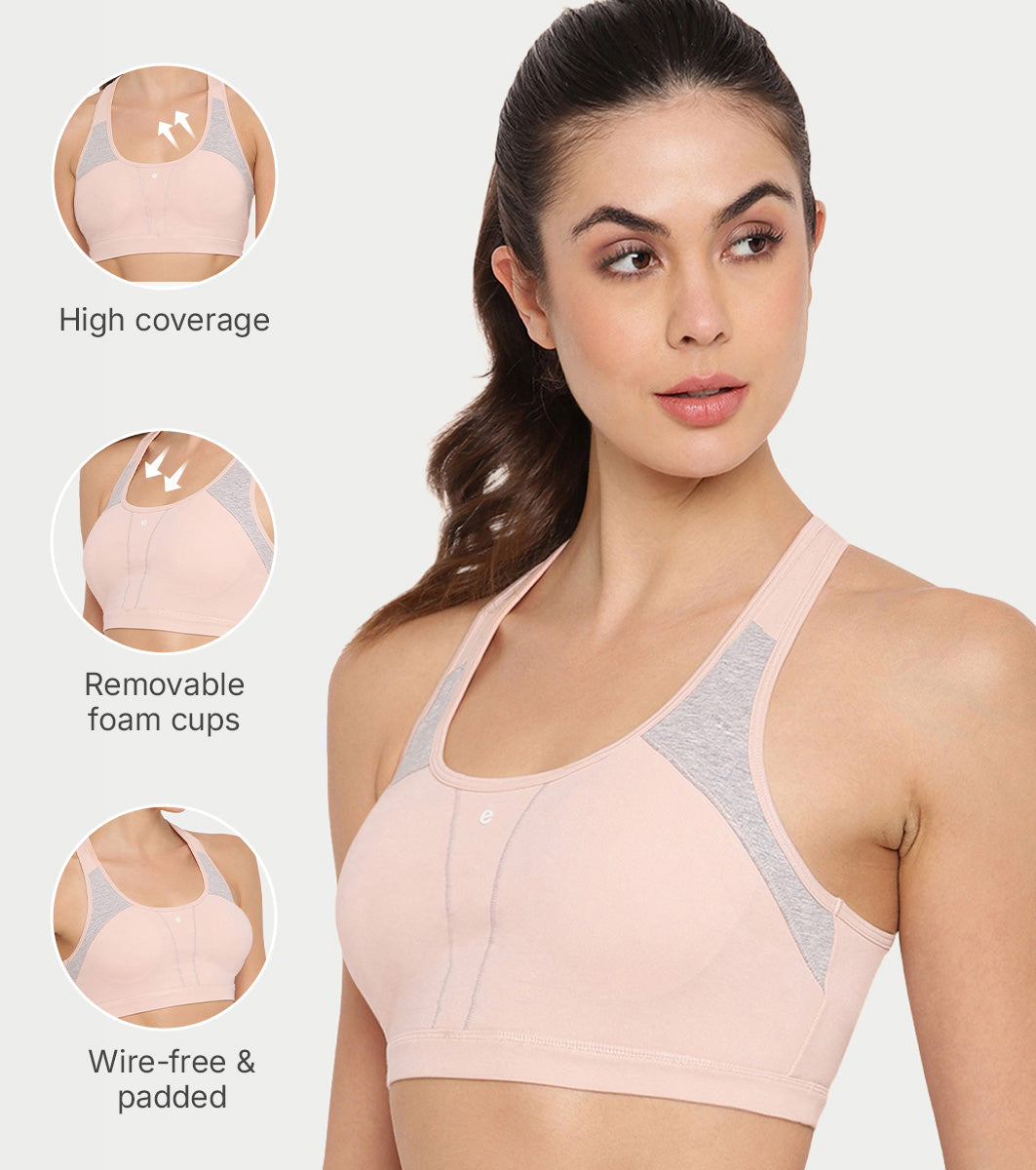 Enamor Innovations Y-panel Bounce Control, Agion Scent Protect ,Women's Sports Bra - High-Impact, Padded, Wirefree, Full Coverage - SB25 (Pearl)