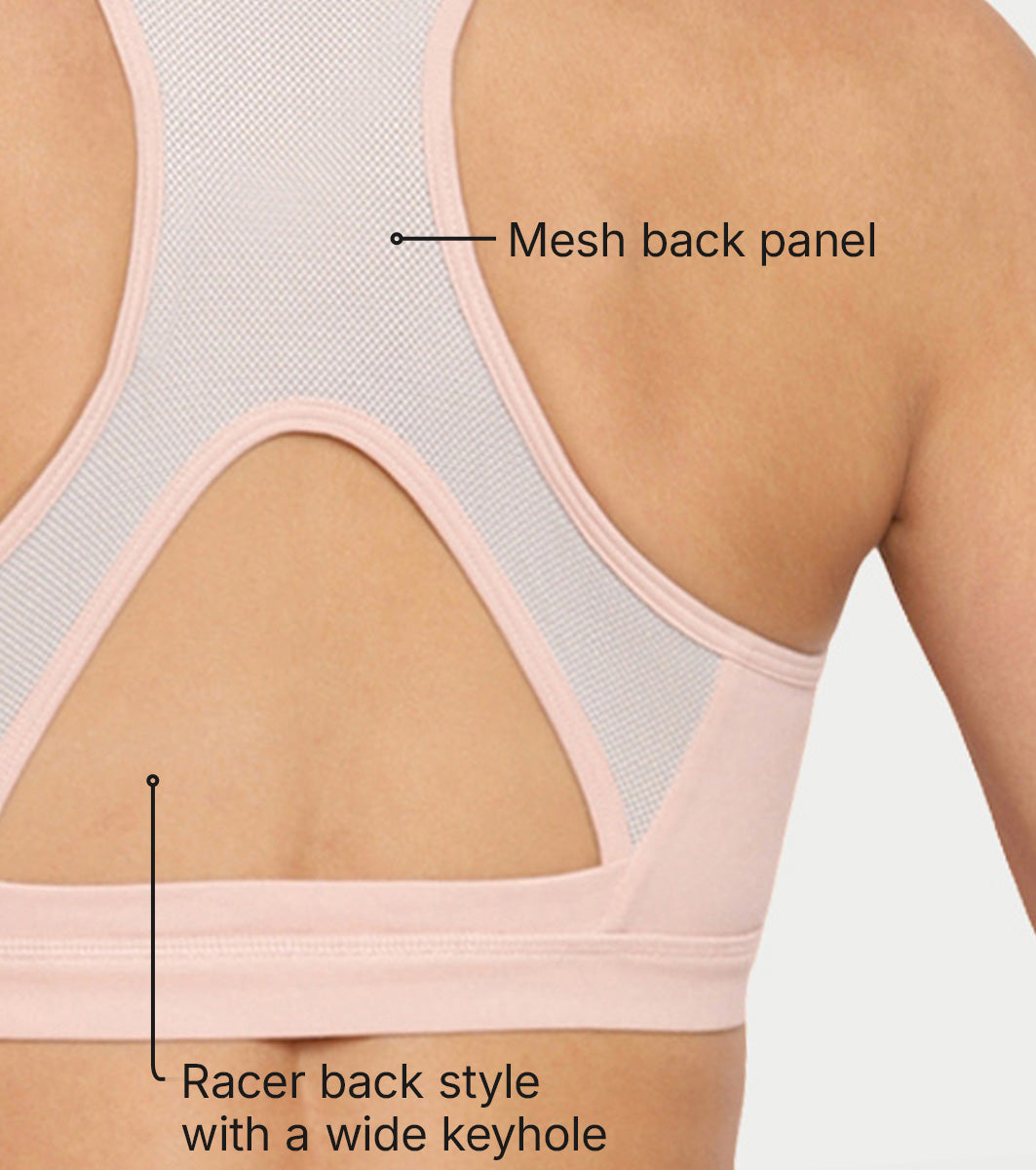 Enamor Medium Impact, Side Panel Shaping, Racer Back Women's Cotton Sports Bra - Padding with Removable Cups, Wirefree, High Coverage - SB08 (Pearl)