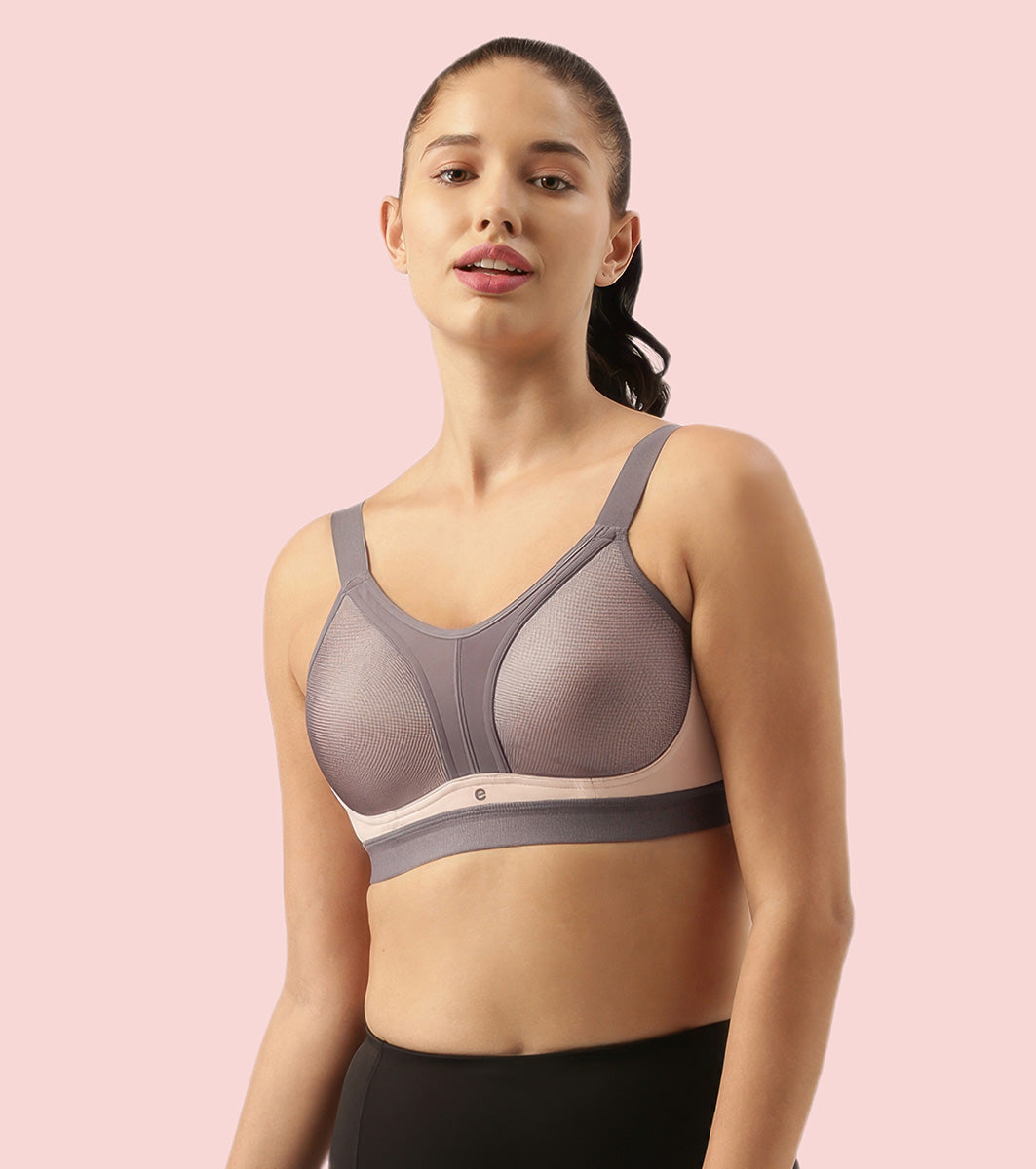 Enamor Innovations Y-panel Bounce Control, Agion Scent Protect ,Women's Sports Bra - High-Impact, Padded, Wirefree, Full Coverage - SB25 (Pearl)