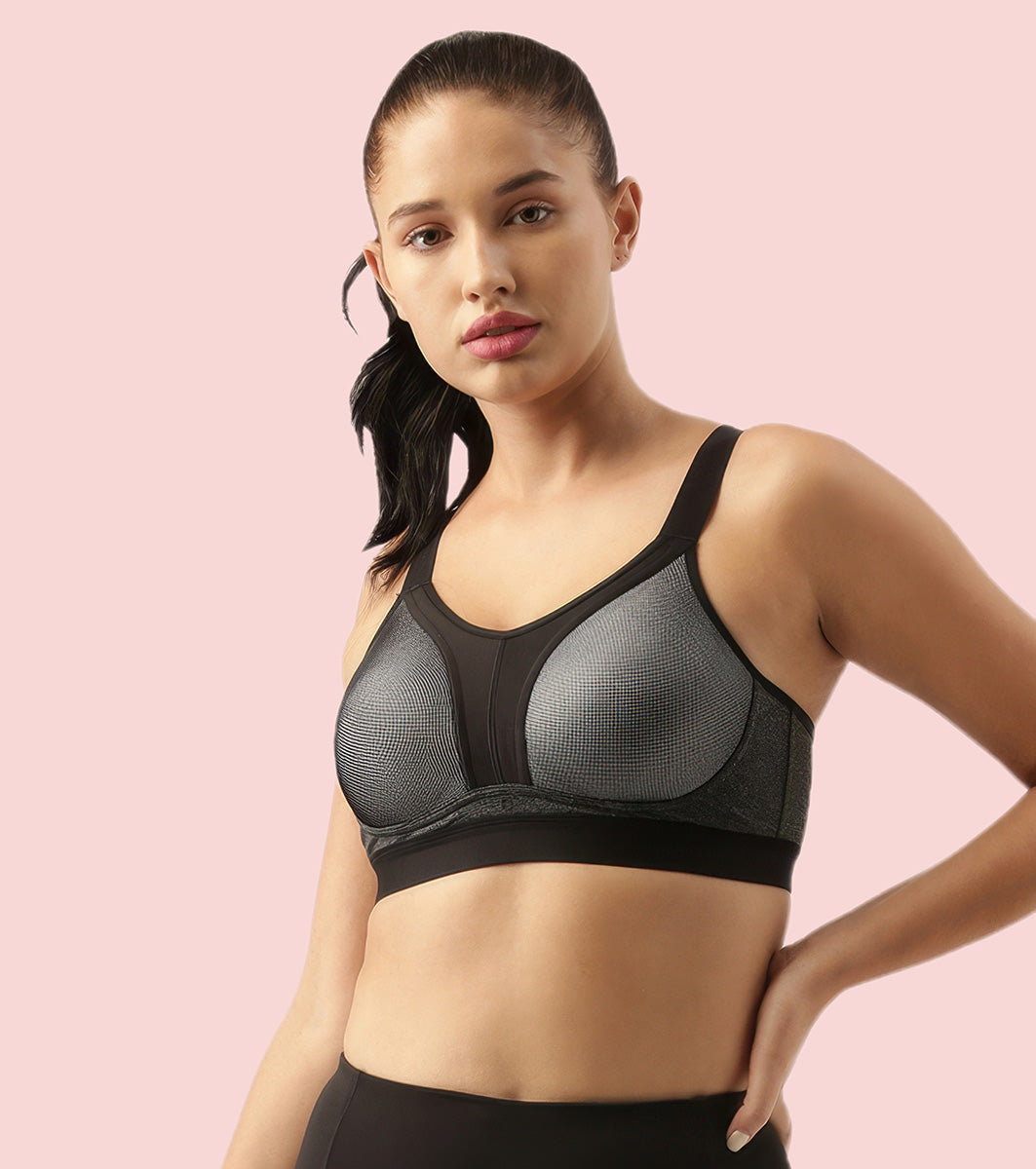Enamor Innovations Y-panel Bounce Control, Agion Scent Protect ,Women's Sports Bra - High-Impact, Padded, Wirefree, Full Coverage - SB25 (Grey Melange)