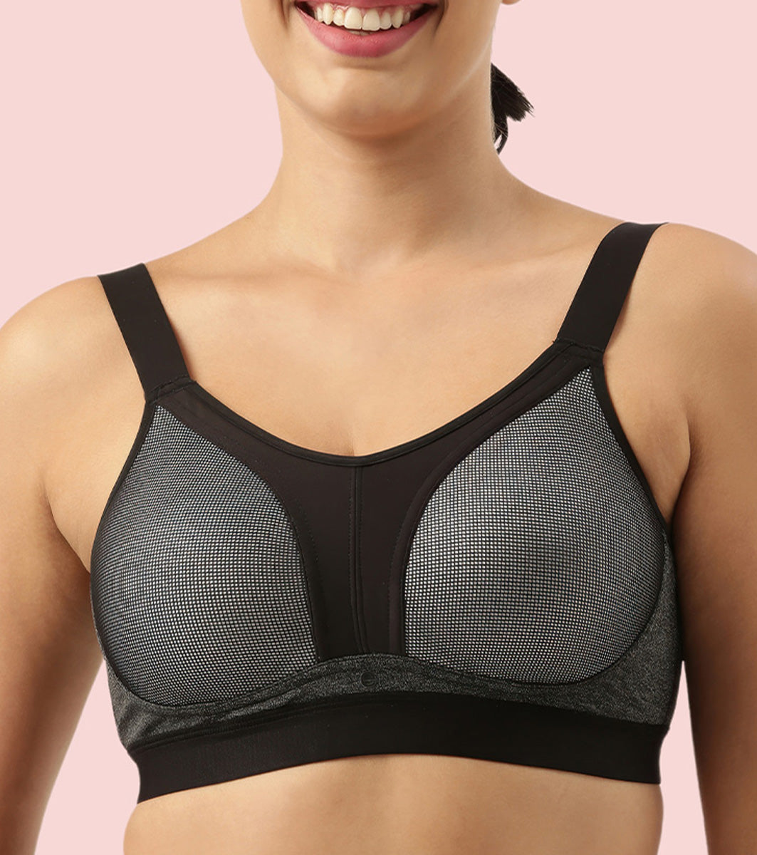 Enamor Innovations Y-panel Bounce Control, Agion Scent Protect ,Women's Sports Bra - High-Impact, Padded, Wirefree, Full Coverage - SB25 (Grey Melange)