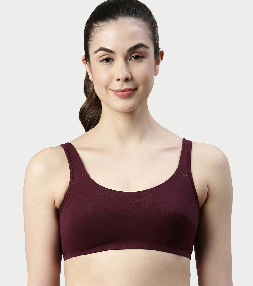 Enamor Low Impact Women's Cotton Everyday Sports Bra - All Day Comfort, Non Padded, Wirefree, High Coverage - SB06 (Grapewine)