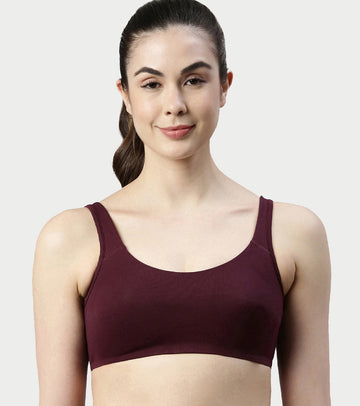 Enamor Low Impact Women's Cotton Everyday Sports Bra - All Day Comfort, Non Padded, Wirefree, High Coverage - SB06 (Grapewine)