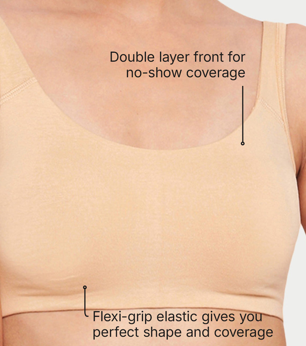 Enamor Low Impact Women's Cotton Everyday Sports Bra - All Day Comfort, Non Padded, Wirefree, High Coverage - SB06 (Skin)