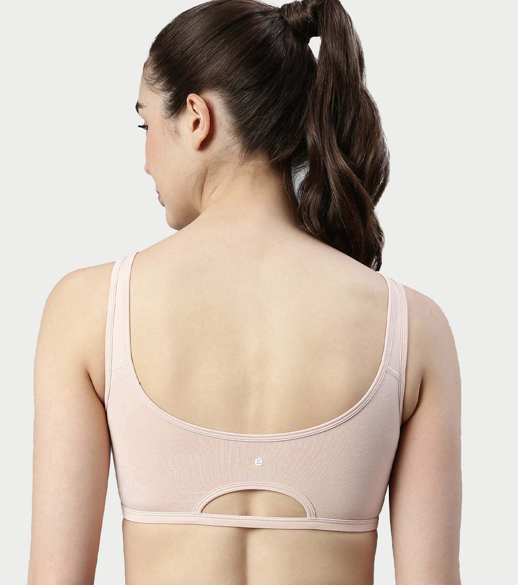 Enamor Innovations Antimicrobial, Side Shaper, Women's Cotton Medium Impact Sports Bra - Fixed cup, Non-Padded, Wirefree, High Coverage - SB28 (Parfait Pink)