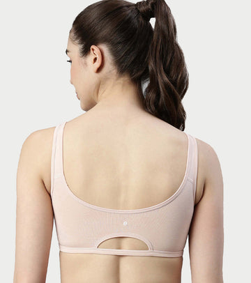 Enamor Innovations Antimicrobial, Side Shaper, Women's Cotton Medium Impact Sports Bra - Fixed cup, Non-Padded, Wirefree, High Coverage - SB28 (Parfait Pink)