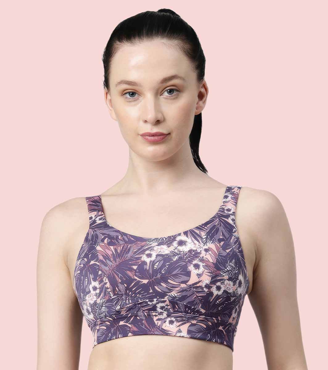 Enamor Innovations Fab-fresh Breathable cup, Women's High Impact Sports Bra - Convertible, Padded, Wirefree, Full Coverage - SB18 (Lilac Run)