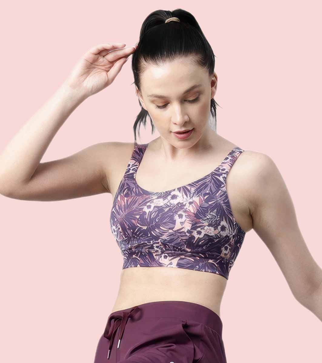 Enamor Innovations Fab-fresh Breathable cup, Women's High Impact Sports Bra - Convertible, Padded, Wirefree, Full Coverage - SB18 (Lilac Run)