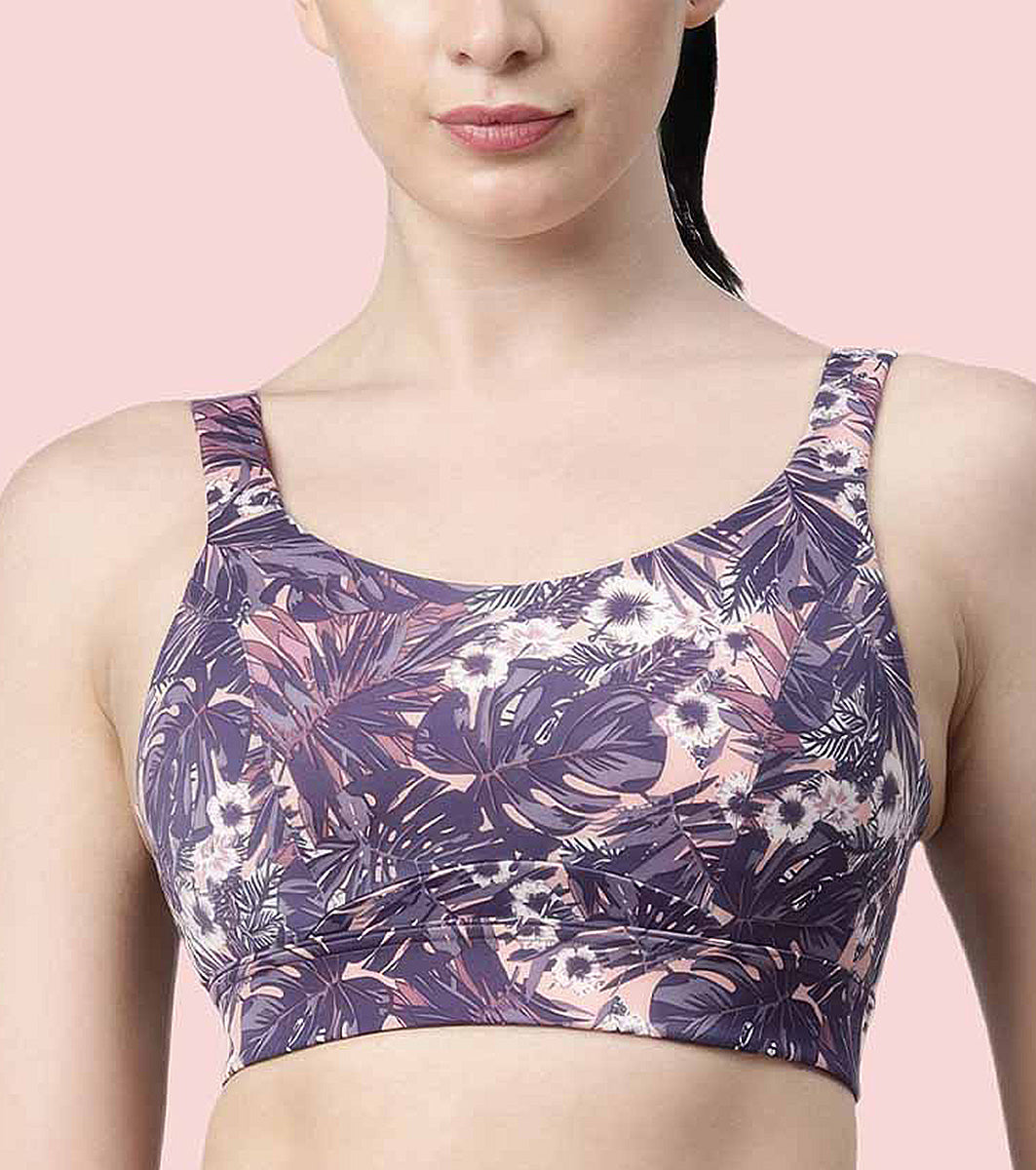 Enamor Innovations Fab-fresh Breathable cup, Women's High Impact Sports Bra - Convertible, Padded, Wirefree, Full Coverage - SB18 (Lilac Run)