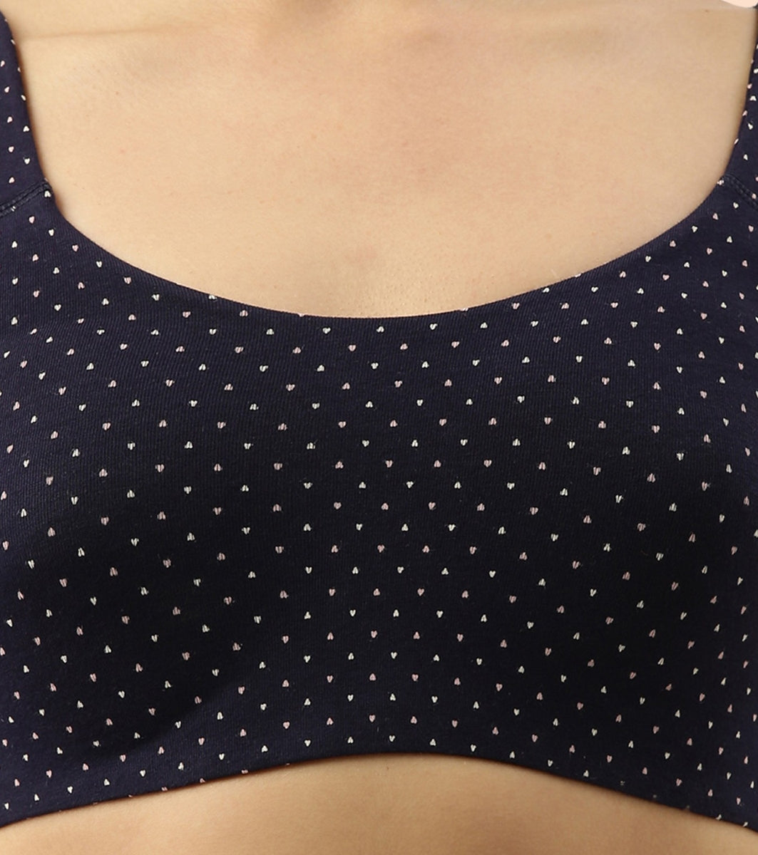 Enamor Low Impact Women's Cotton Everyday Sports Bra - All Day Comfort, Non Padded, Wirefree, High Coverage - SB06 (Ditsy Heart Print)