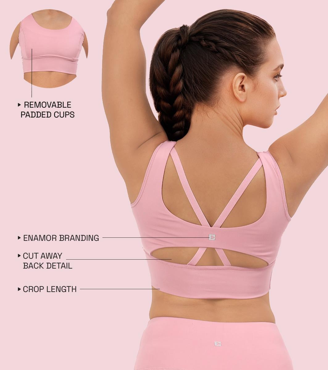 Enamor Sleeveless Crew Neck Crop length Pull On Sports Bra For Women - Hugged Fit, Cut Away Back Detail - A206 (Lilas)