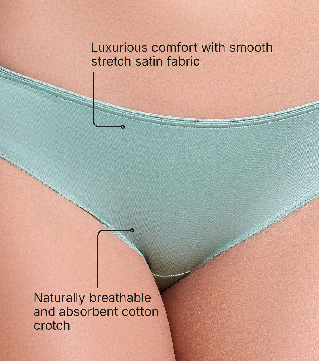 Enamor P184 Smooth Stretch Satin Bikini Panty for Women - Low Waist, Outer Elastic, Medium Coverage (Iceberg Green)
